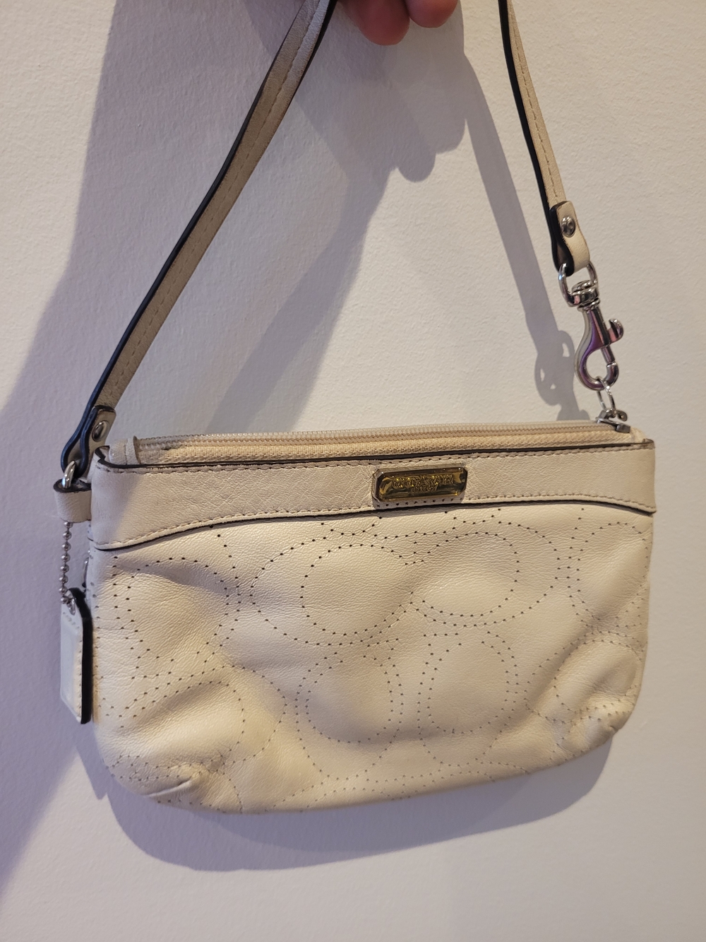 Coach Cream Perforated Leather Signature Crossbody Purse - Classic Style